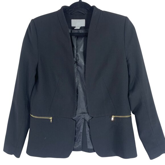 H&M Black Women's open front cropped Blazer with Gold Zipper Accents size 6 - Picture 2 of 13